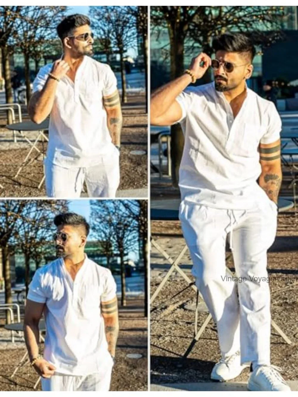 Men's 2 Piece Cotton Linen Set Henley Shirt & Pants Summer Outfit